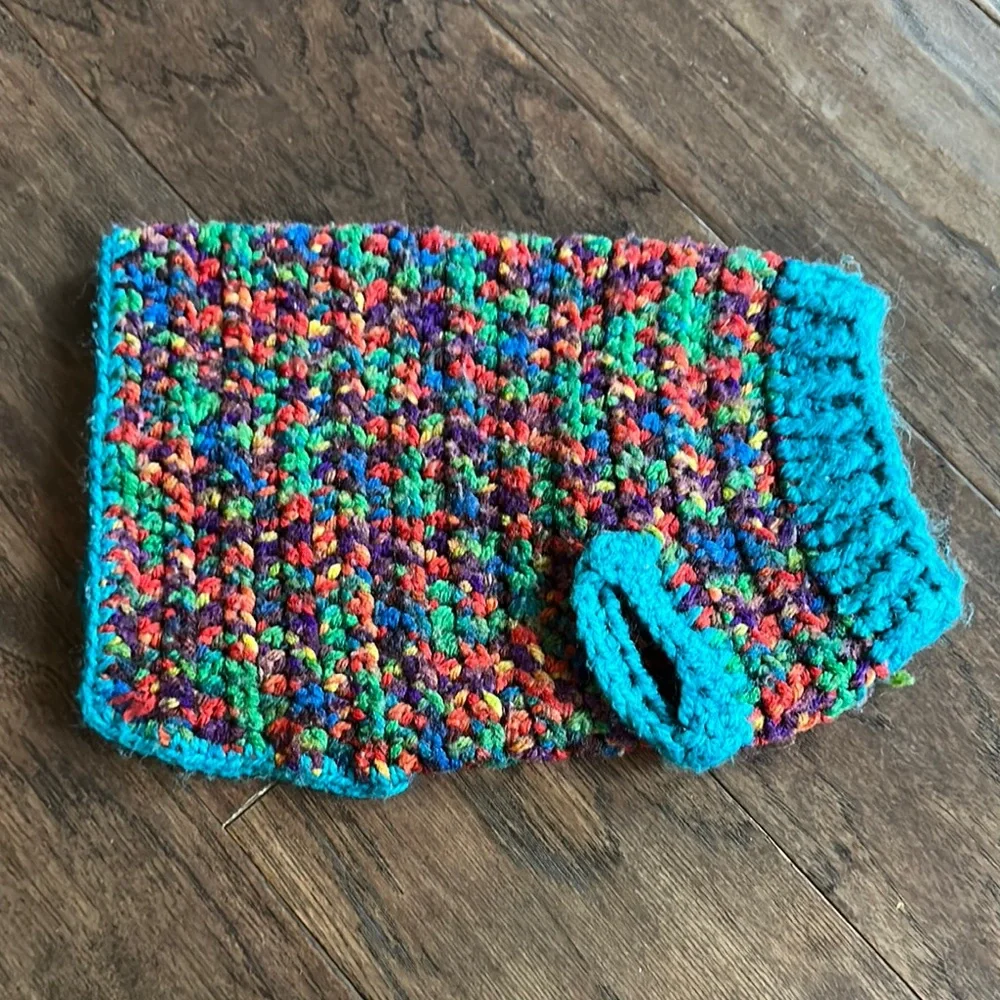 Handmade Colorful Crocheted Dog Sweater - Picture 1 of 6